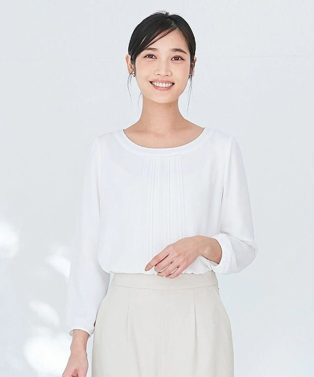 ANY SIS L 【洗える】フロントプリーツシフォンブラウス オフホワイト