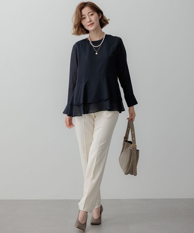 23区 S 【洗える】テプラマットシフォン ブラウス ネイビー系