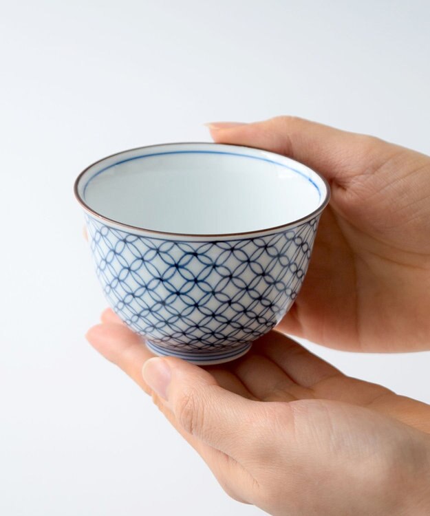たち吉 【たち吉】染付七宝文 お茶呑茶碗（桐箱入）〈5個〉 波佐見焼 ホワイト×ブルー