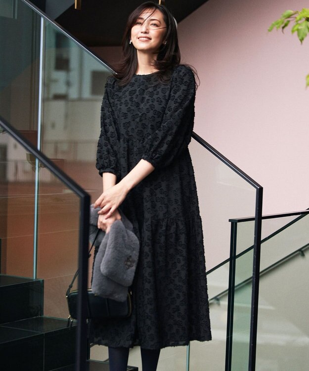 組曲 S カットジャカードティアードワンピース ブラック系