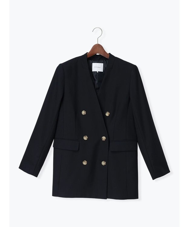 Te chichi ノーカラーダブルブレストジャケット ネイビー