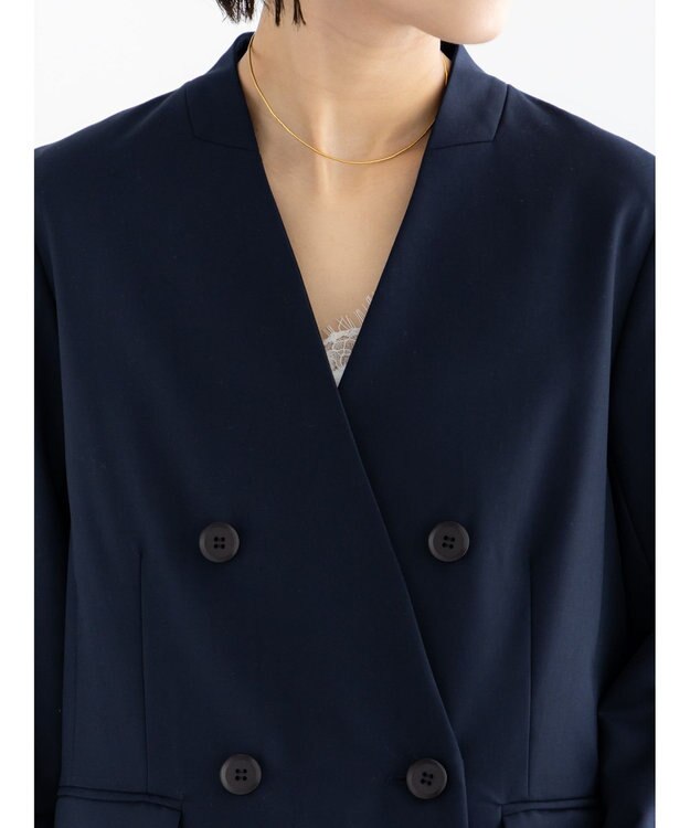 Te chichi ノーカラーダブルブレストジャケット ネイビー