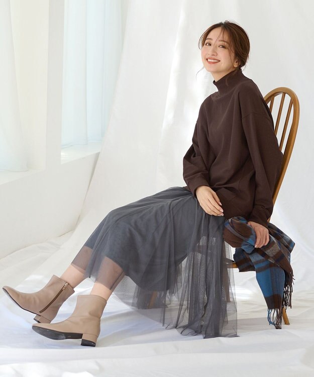 ANY 【洗濯機可】ミニ裏毛モックネックプルオーバー ブラウン