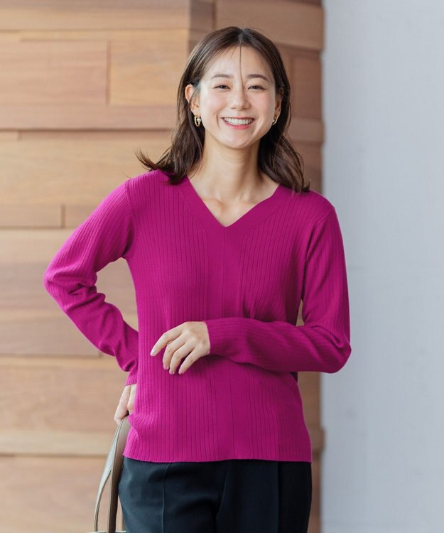 ANY 【洗える】Vネック リブニット ワイン系