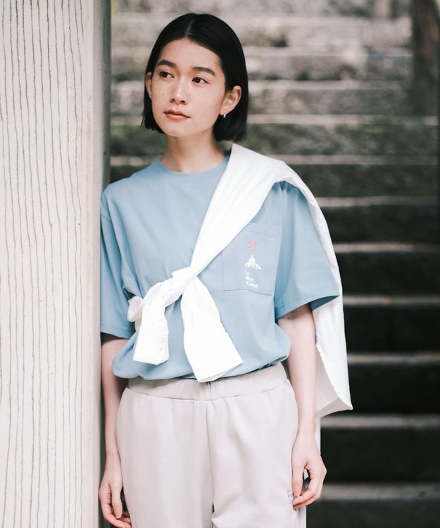 SHARE PARK LADIES 【UVカット・吸水速乾・ストレッチ・軽量 】ロゴポケットTシャツ（S・Mサイズ） サックスブルー系