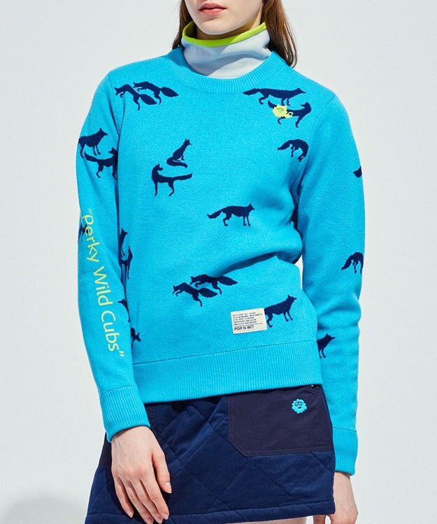 PW CIRCULUS 【こだわりシルエット/手洗い可】【WOMEN】フォックスモチーフニット ブルー系