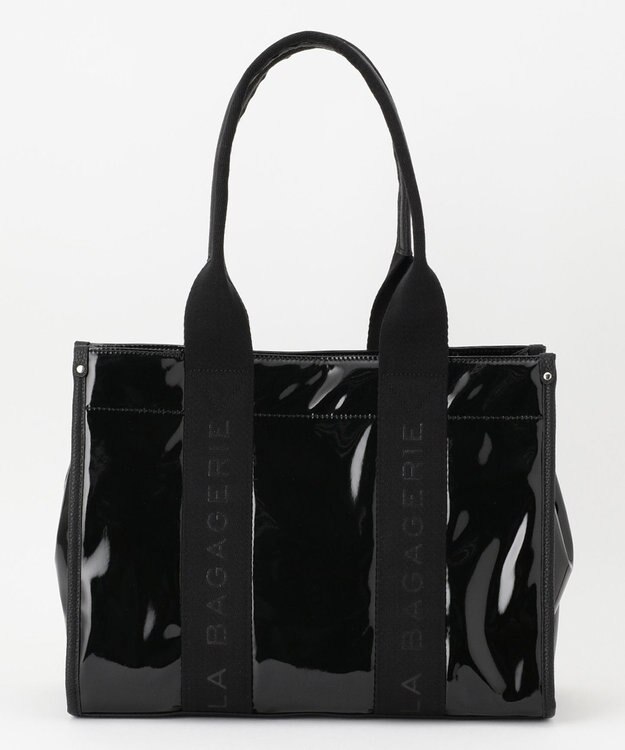 LA BAGAGERIE ソフトエナメル　ロゴテープトートバッグ　Lサイズ ブラック