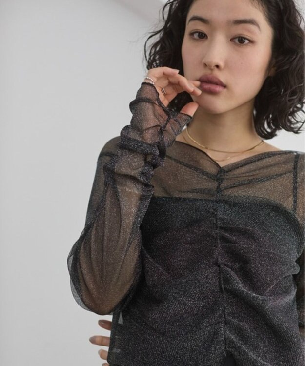 WEGO 【ANGIE VINTAGE】シャーリングラメシアートップス ブラック