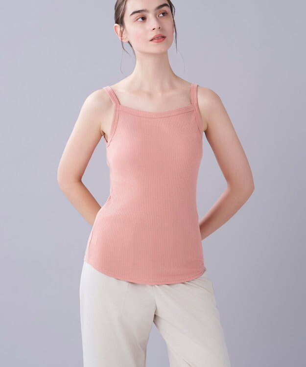 une nana cool 綿100% リブ編みコットン キャミソール OR