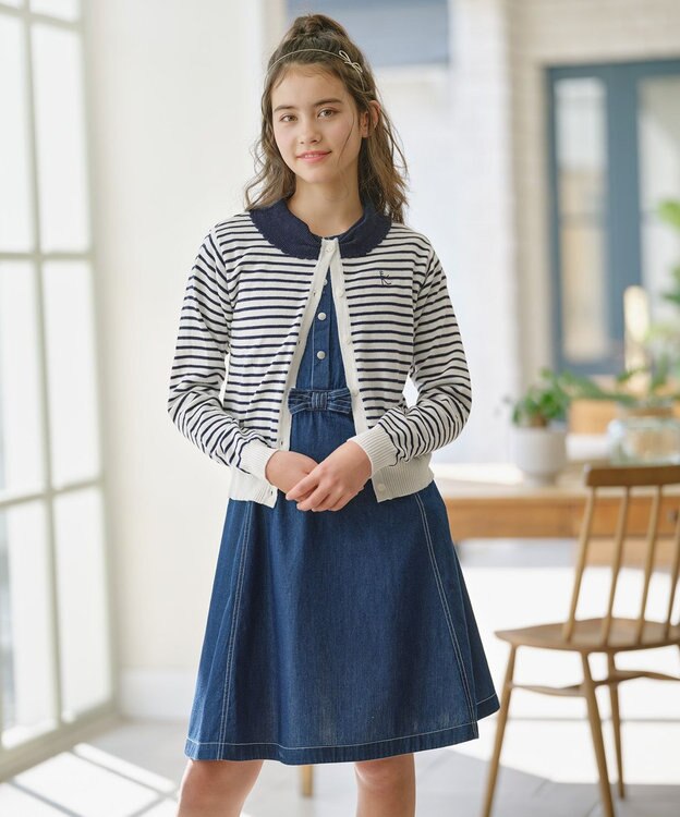 組曲 KIDS 【150-160㎝】リボンカラー カーディガン ネイビー系1