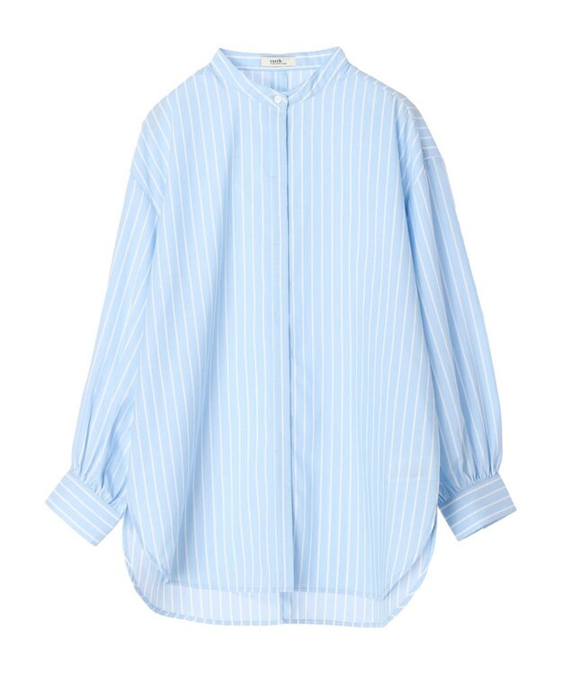 earth music&ecology バンドカラーストライプシャツ Sax