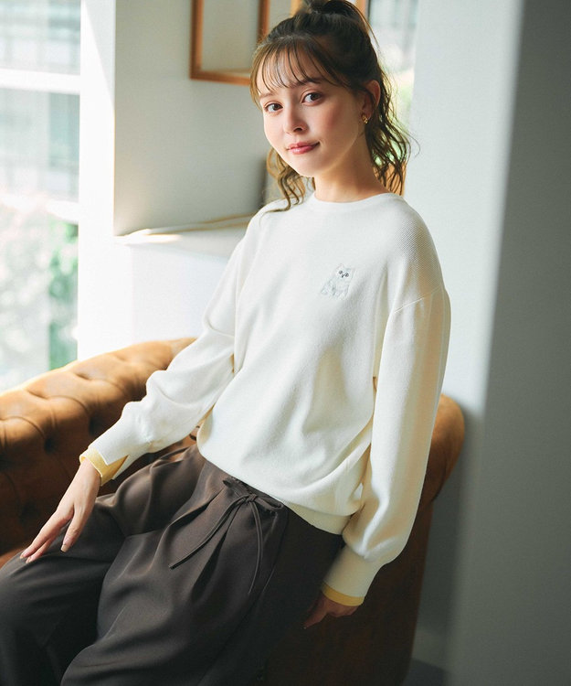 猫カフェMOCHAコラボ】しらたまくん刺繍 ニット / Feroux