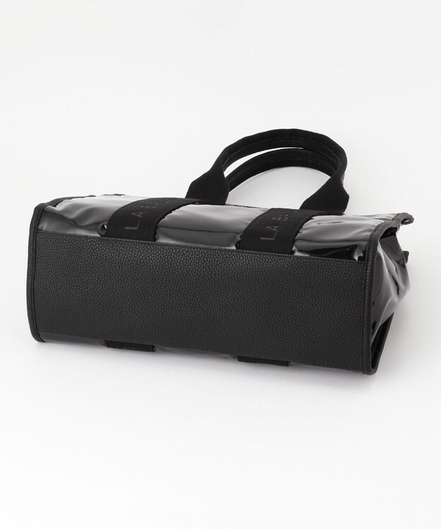 LA BAGAGERIE ソフトエナメル　ロゴテープトートバッグ　Lサイズ ブラック