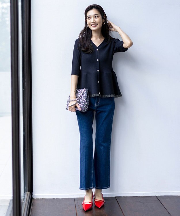 ANY SIS L 【美Denimシリーズ】センタープレスセミフレア デニム インディゴ