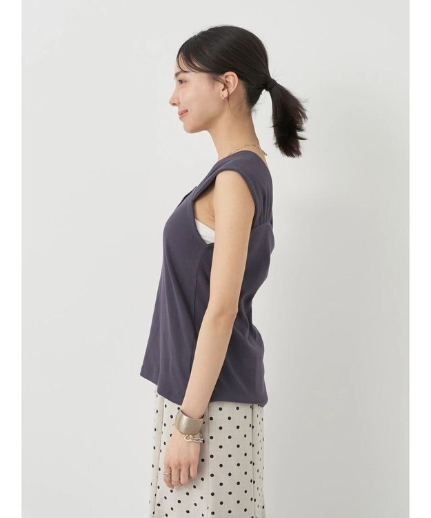 earth music&ecology リブフレンチタンクトップ Charcoal Gray