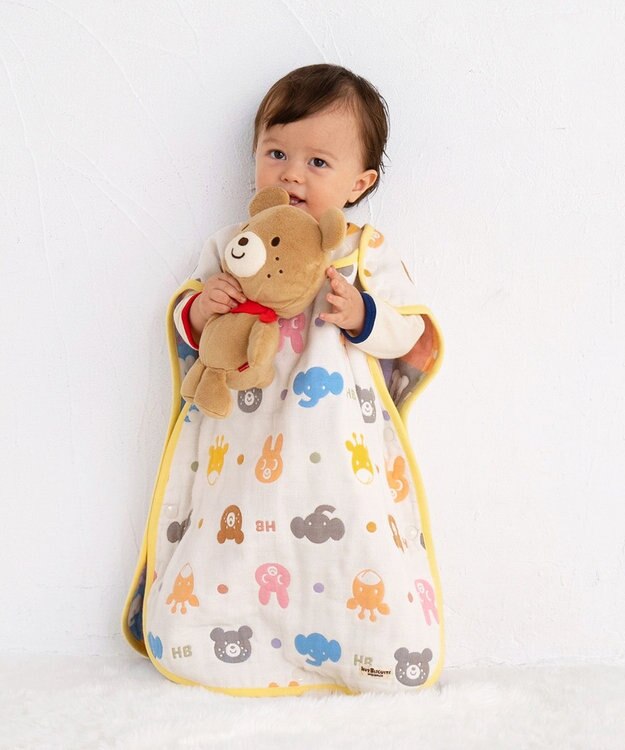 MIKI HOUSE HOT BISCUITS 六重織 どうぶつ柄 ガーゼスリーパー マルチカラー