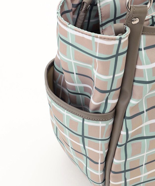 Y'SACCS ドローイングチェックトートバッグ グレージュ