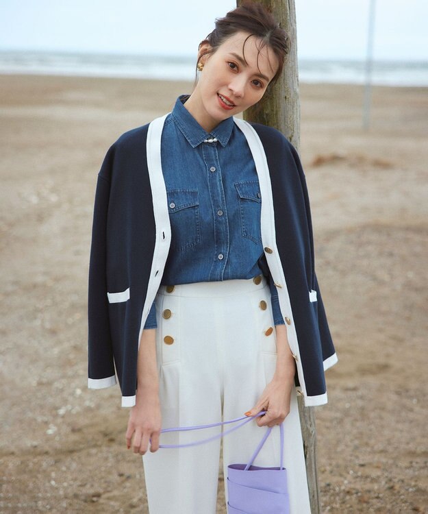 23区 【洗える】コンパクトコットンポリエステル カーディガン ネイビー系