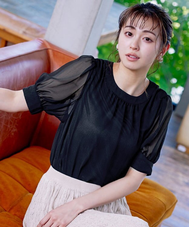 Tiaclasse 【洗える】ドビーシフォンパフスリーブブラウス ブラック