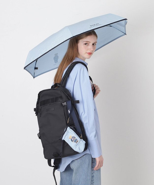 MOONBAT POLO RALPH LAUREN(ポロ ラルフローレン)FLAG BEAR 無地 5段折りたたみ傘 簡単開閉 サックスブルー