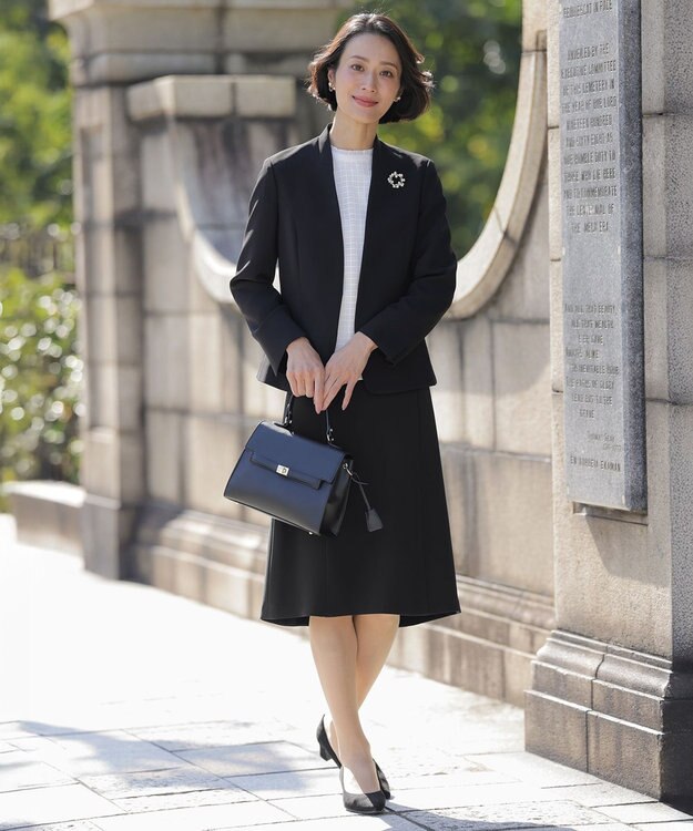 J.PRESS LADIES L 【セットアップ対応】セラテリーダブルクロス ノーカラー ジャケット ブラック系