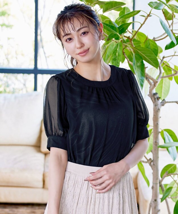 Tiaclasse 【洗える】ドビーシフォンパフスリーブブラウス ブラック