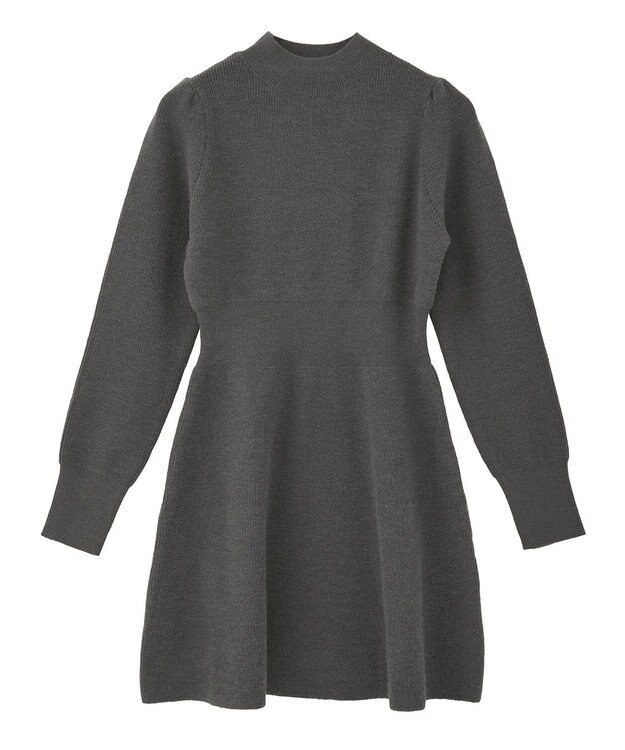 earth music&ecology ウエストリブフレアニットミニワンピース Charcoal Gray