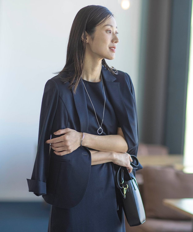 J.PRESS LADIES L 【洗える・吸水速乾】セオアルファピケストライプ テーラード ジャケット ネイビー系