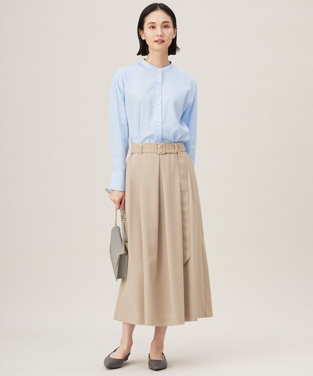 自由区 L 【洗える】SOMELOSバンドカラー ブラウス サックス