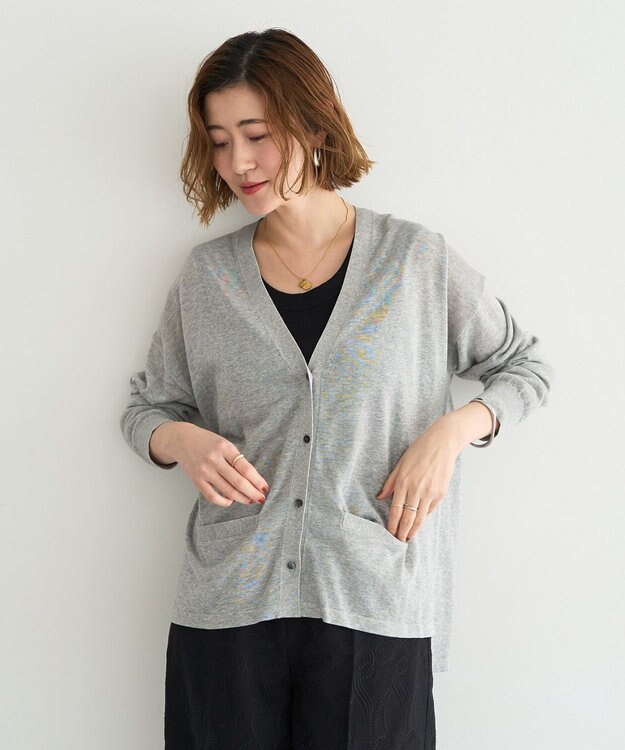 YECCA VECCA ハイゲージミドル丈Vネックカーディガン Light Gray