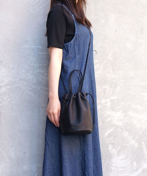 FOLNA RD ソフトレザー2WAY巾着ショルダーバッグ ブラック