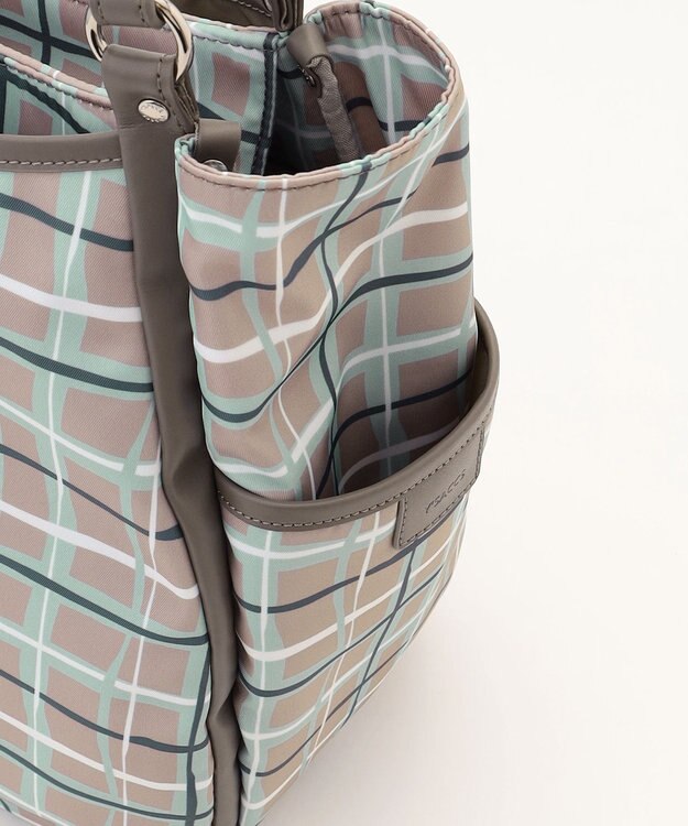 Y'SACCS ドローイングチェックトートバッグ グレージュ