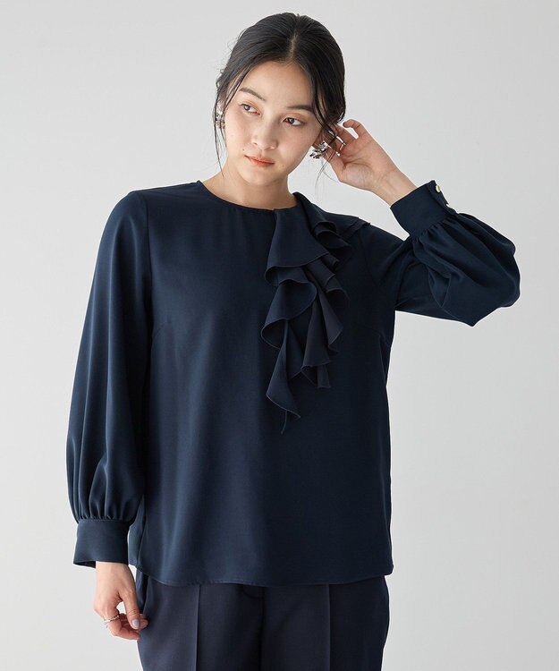 YECCA VECCA アシメラッフルブラウス Navy