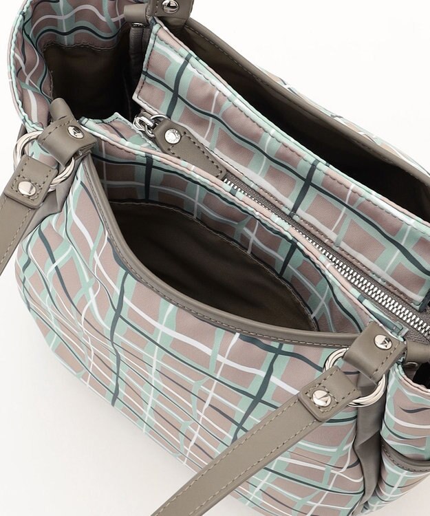 Y'SACCS ドローイングチェックトートバッグ グレージュ