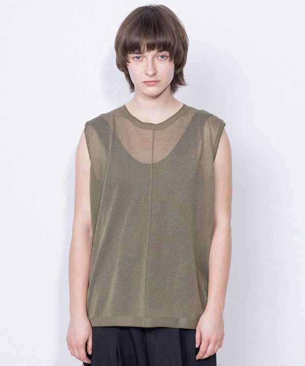 NAVE シアーニット ノースリーブ カーキ系