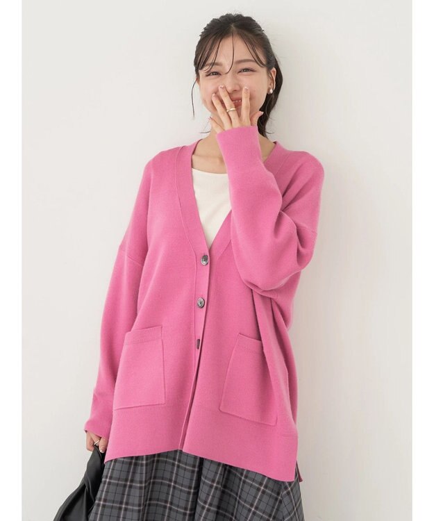 earth music&ecology やわらかタッチＶネックカーディガン Pink