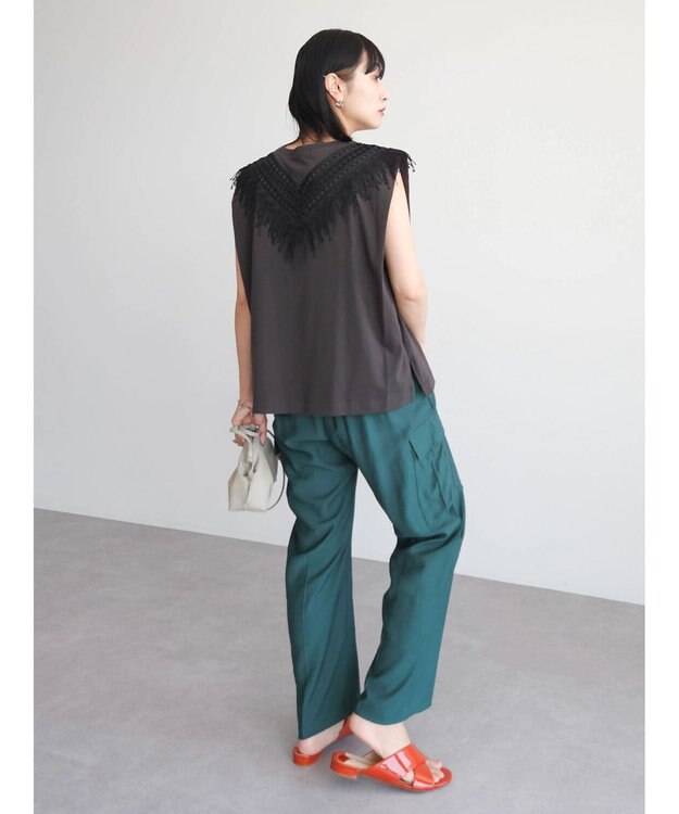 Green Parks ・ＳＵＧＡＲ　ＳＰＯＯＮ　フリンジフレンチＴシャツ Charcoal Gray