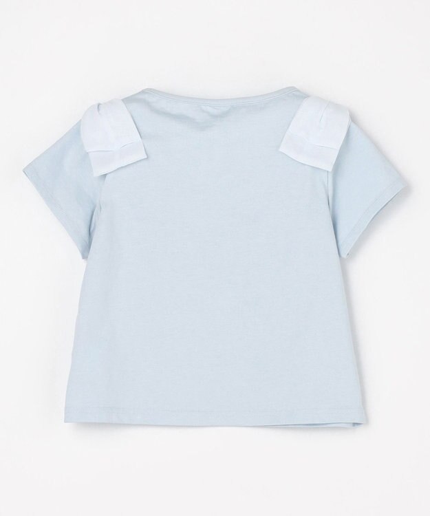 ANY KIDS 【綿100%】肩リボン×ラインストーンロゴ 半袖Tシャツ サックスブルー