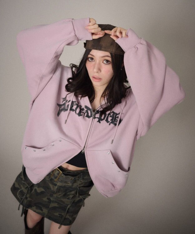 WEGO 【ユニセックス着用ITEM】グラフィックZIPパーカー ピンク