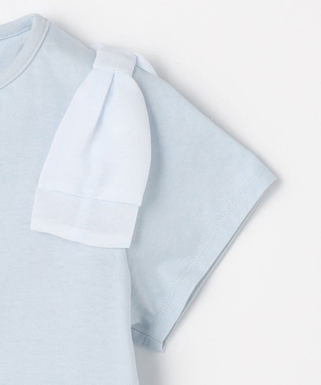 ANY KIDS 【綿100%】肩リボン×ラインストーンロゴ 半袖Tシャツ サックスブルー