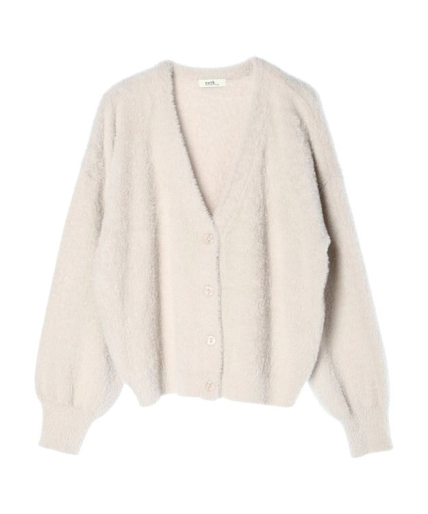 earth music&ecology ミニシャギーＶネックカーディガン Gray Beige