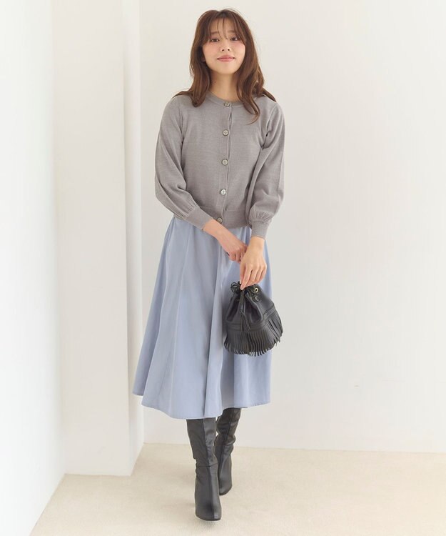 Feroux 【洗える】ラメニットカーディガン ライトグレー系