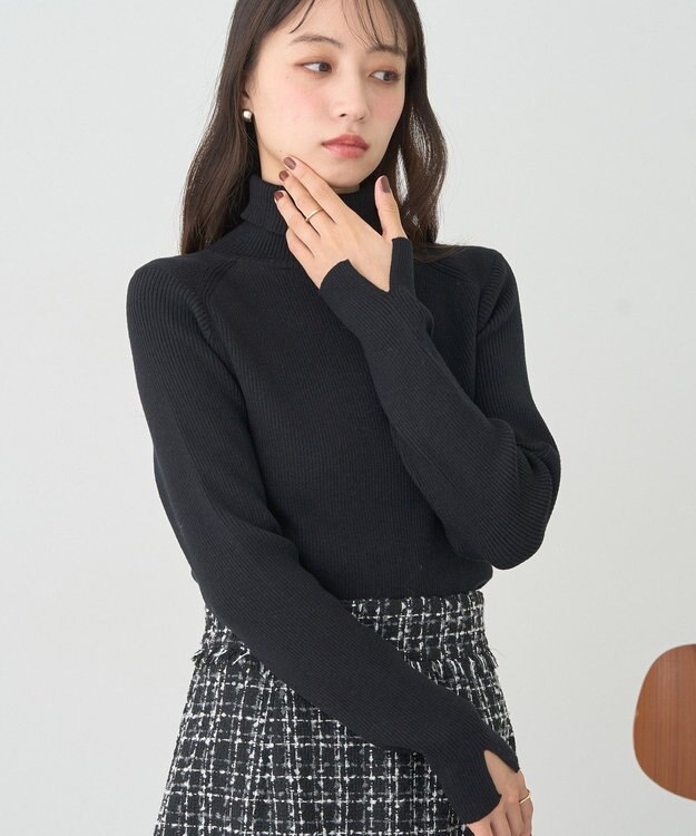 earth music&ecology 【イージーケア】【洗濯機洗い可】レンチング(TM)エコヴェロ(TM)(リブタートル) Black