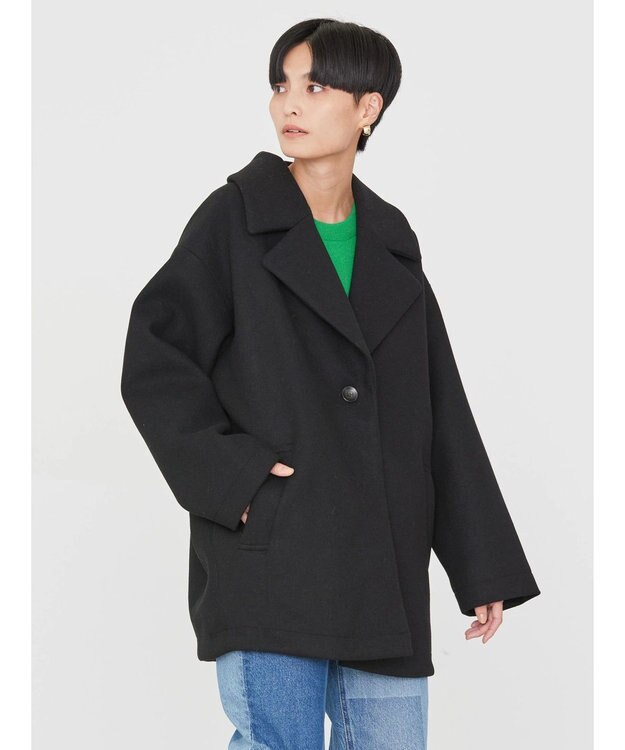 AMERICAN HOLIC 中空ＦＩＢＥＲコクーンミディコート Black