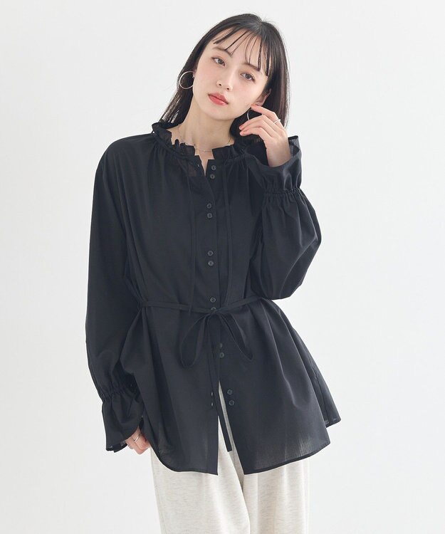 earth music&ecology 【イージーケア】TRキュプラダブルボタンフリルシャツ Black