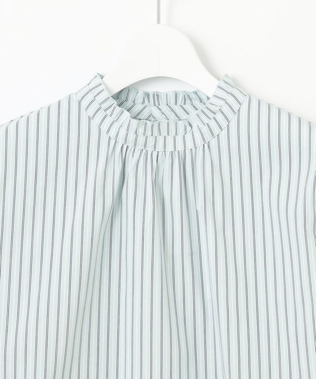 J.PRESS LADIES 【洗える】BEZ VEGA ストライプ フリルネック ブラウス スカイブルー系1