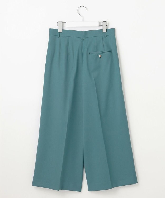 自由区 【洗える】TWラチネストレッチワイドクロップド パンツ ボトルグリーン