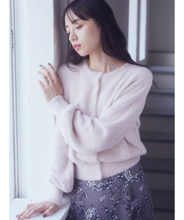 earth music&ecology ミニシャギーパールボタンカーディガン Light Pink