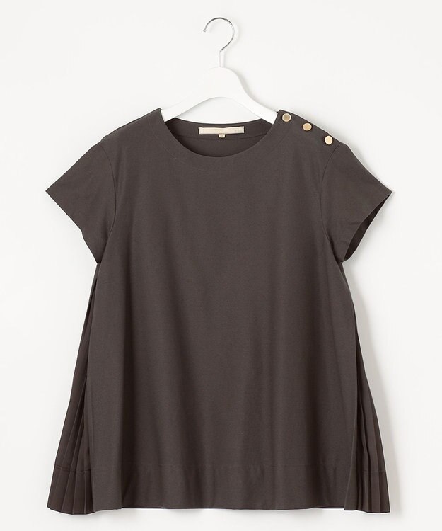 自由区 L 【洗える】ツイストプレインジャージーサイドプリーツ カットソー グレー系