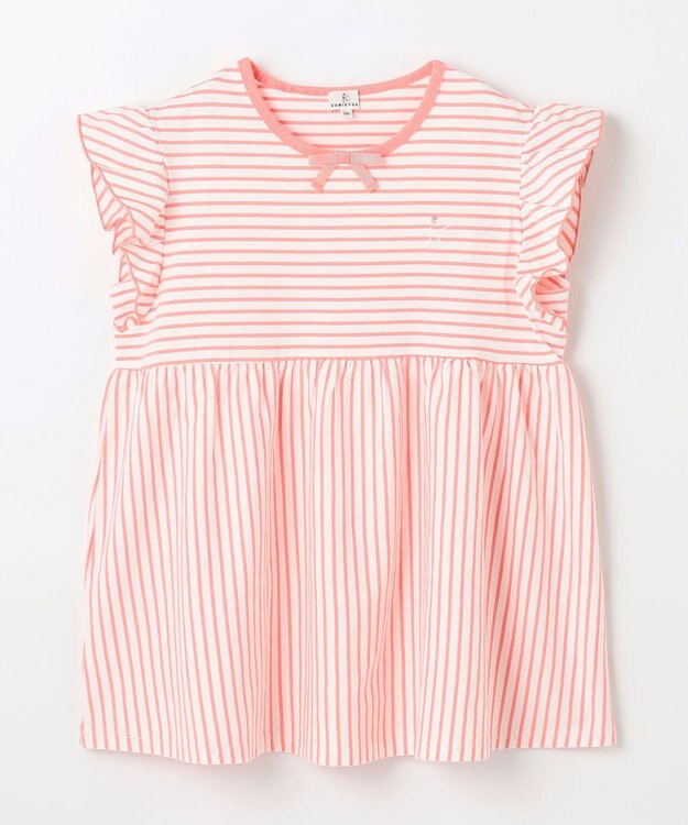 組曲 KIDS 【UVケア】【150-160㎝】マリンボーダー チュニック コーラル